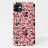 Fleurs motifs et feuilles flamands roses