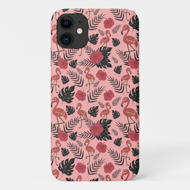 Coques Case-Mate iPhone Fleurs motifs et feuilles flamands roses (Dos)