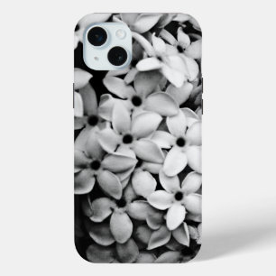 Coque iPhone 15 Mini fleurs noir et blanc
