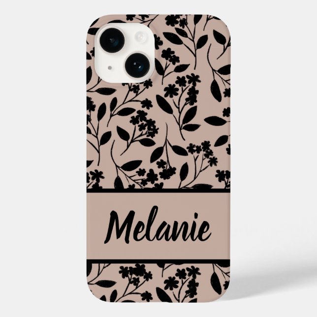 Coques Case-Mate iPhone Fleurs noires élégantes sur Dusty Rose Botanical (Verso)