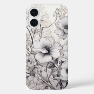 Coque Pour iPhone 16 Fleurs noires et blanches