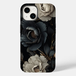 Coque Pour iPhone 14 Fleurs noires et blanches