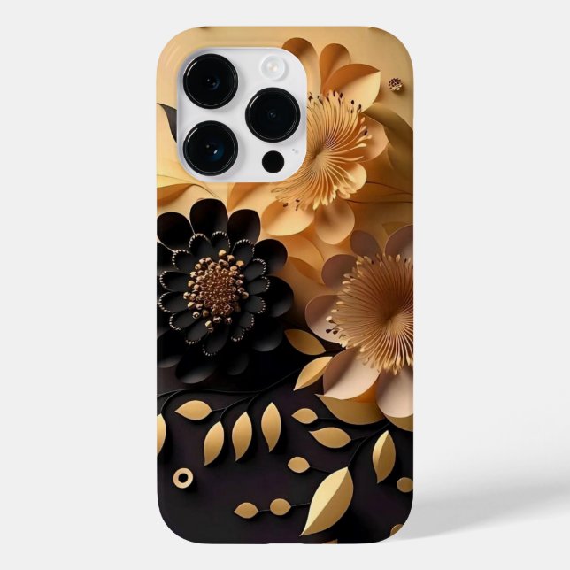 Coques Case-Mate iPhone Fleurs noires et or 3D (Verso)