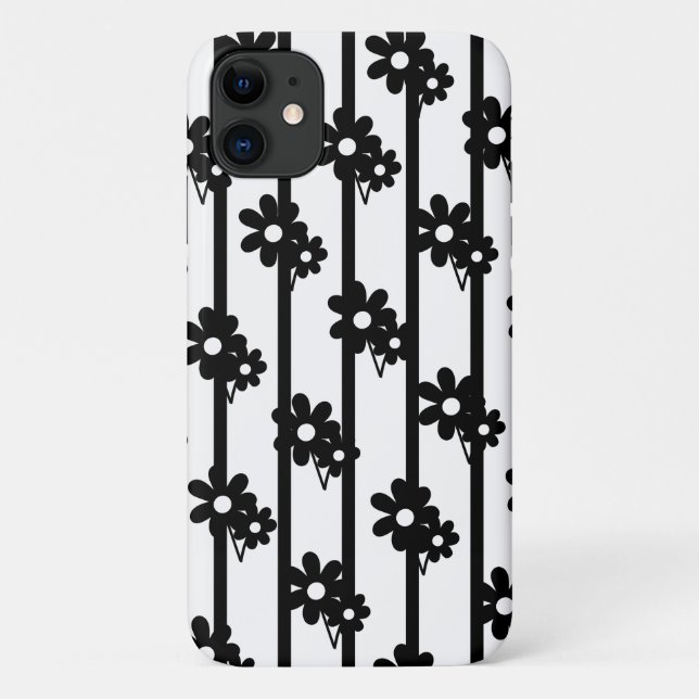 Coques Case-Mate iPhone Fleurs Noires Modernes Avec Lignes Verticales (Dos)