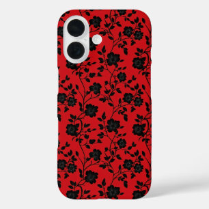 Coque Pour iPhone 16 Fleurs noires rouges
