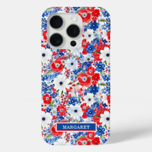 Coque iPhone 15 Pro Fleurs Patriotiques Monogrammées
