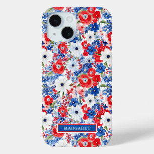 Coque Pour iPhone 15 Fleurs Patriotiques Monogrammées