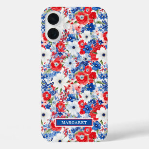 Coques iPhone 16 Plus Fleurs Patriotiques Monogrammées