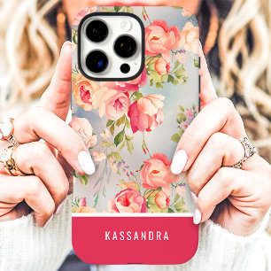 Coques iPhone 16 Pro Max Fleurs personnalisées rose et corail 