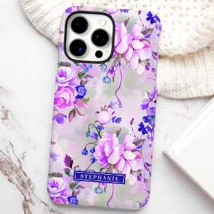 Coques iPhone 16 Pro Max Fleurs personnalisées violet et rose