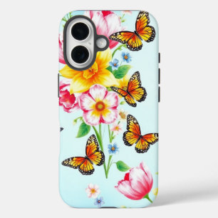 Coque Pour iPhone 16 Fleurs printanières et papillons