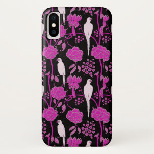 ETUI iPhone Case-Mate FLEURS PURPLES ART DÉCO, PARROTS BLANCS SUR NOIR
