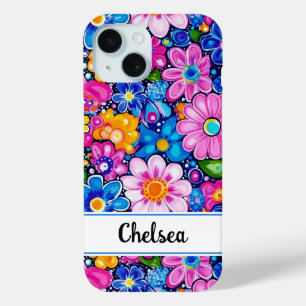 Coque Pour iPhone 15 Fleurs Rétro Groovy Personnalisées