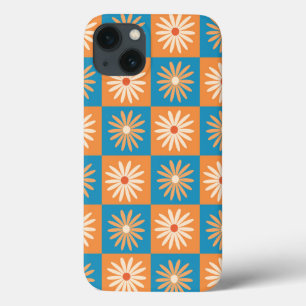 Case-Mate iPhone Case Fleurs Rétro sur Damier Bleu et Orange 
