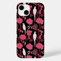 FLEURS ROSES ART DÉCO, PAROIS BLANCS SUR NOIR