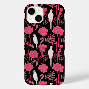 COQUES POUR iPhone FLEURS ROSES ART DÉCO, PAROIS BLANCS SUR NOIR