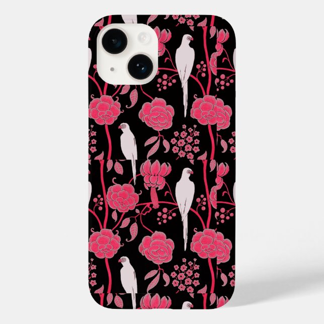 COQUES Case-Mate iPhone FLEURS ROSES ART DÉCO, PAROIS BLANCS SUR NOIR (Verso)