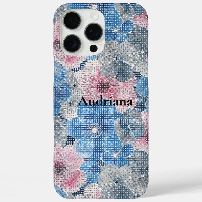 Coques Case-Mate iPhone Fleurs roses bleues scintillent (Verso)