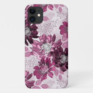 Case-Mate iPhone Case Fleurs roses et bordeaux sur rose poussiéreux