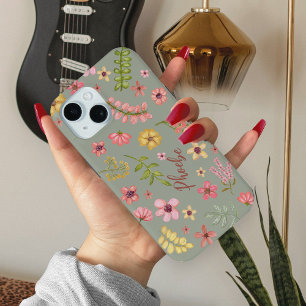 Coque Pour iPhone 15 Fleurs roses Floral Botanical Feminine Nom de la f