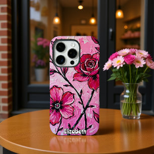 Coques iPhone 16 Pro Fleurs roses Impasto sur toile