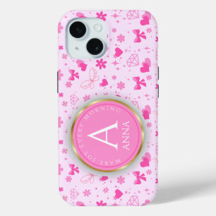 Coque Pour iPhone 15 Fleurs roses mignonnes Motif, Fille Flore design