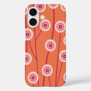 Coque Pour iPhone 16 Fleurs roses rétro Arrière - plan orange