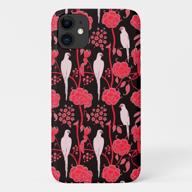 COQUES Case-Mate iPhone FLEURS ROUGES ART DÉCO, PIROTS BLANCS EN NOIR (Dos)