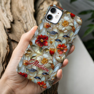 Coque Pour iPhone 16 Fleurs rouges en verre coloré
