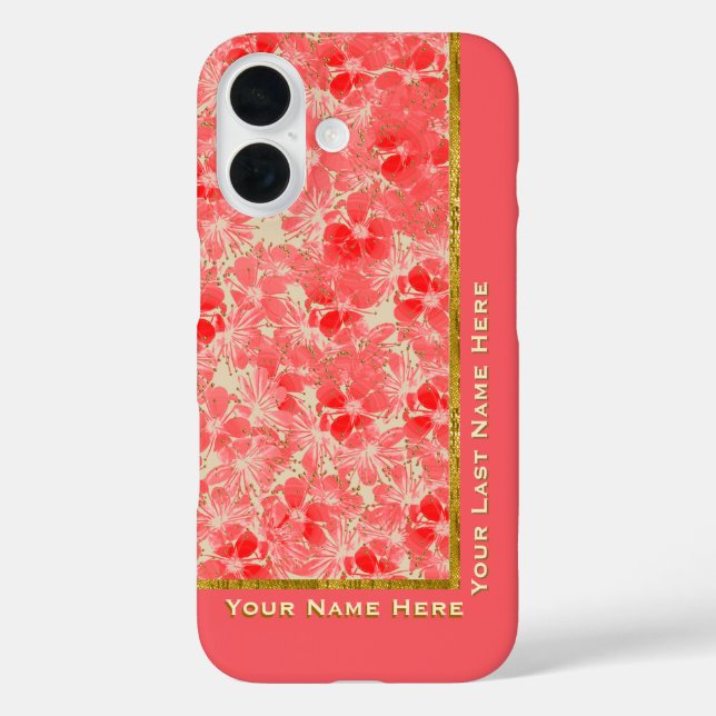 Coques Case-Mate iPhone Fleurs rouges pastel sur la crème - Personnalisé (Verso)