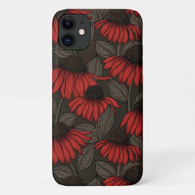 Coques Case-Mate iPhone Fleurs rouges sur marron (Dos)