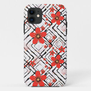 Case-Mate iPhone Case Fleurs rouges sur un arrière - plan blanc et noir.