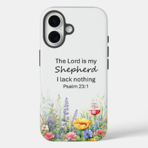 Coque Pour iPhone 16 Fleurs sauvages à l'aquarelle, verset biblique Psa