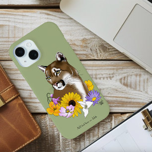 Coque Pour iPhone 15 Fleurs sauvages Couguar Lion de montagne Puma