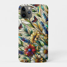 Fleurs sauvages et papillons de design en verre