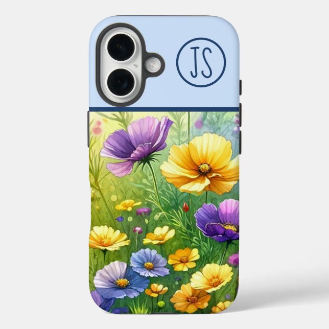 Coques Case-Mate iPhone Fleurs sauvages jaunes et violets Monogrammes (Verso)