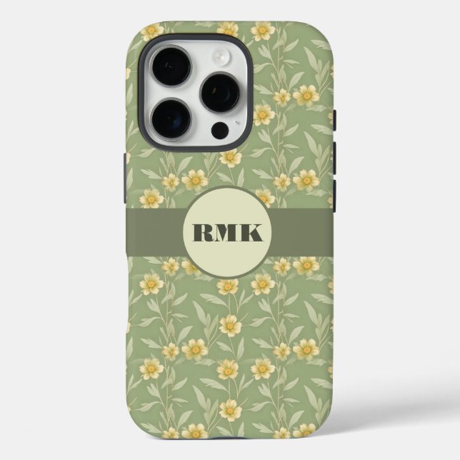 Coques Case-Mate iPhone Fleurs sauvages jaunes sur vert (Verso)