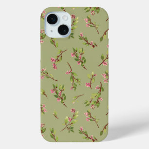 Coque iPhone 15 Mini Fleurs sauvages jetées sur fond vert pistache