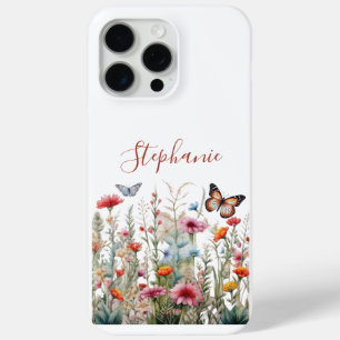 Coque iPhone 15 Pro Max Fleurs sauvages Monogram Papillons Cadeau Bohème p