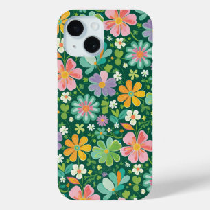 Coque Pour iPhone 15 Fleurs sauvages pastel en rose, violet, orange et