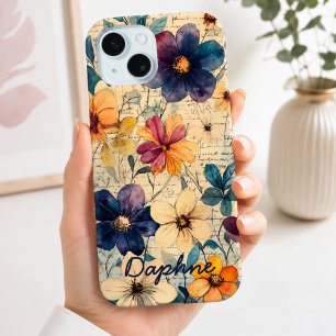 Coque Pour iPhone 15 Fleurs sauvages vintage violettes et orange person