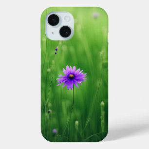 Coque Pour iPhone 15 Fleurs sauvages Violets En Terrain Vert