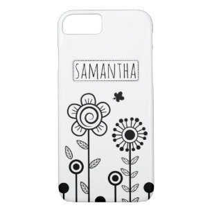 Case-Mate iPhone Case Fleurs simples noires, blanches et de nom