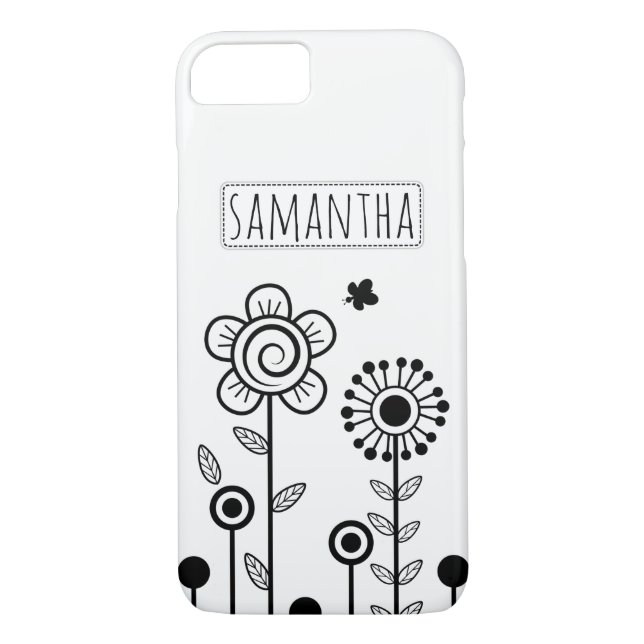 Coques Case-Mate iPhone Fleurs simples noires, blanches et de nom (Dos)