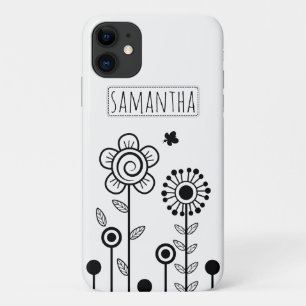 Case-Mate iPhone Case Fleurs simples noires et blanches et nom floral