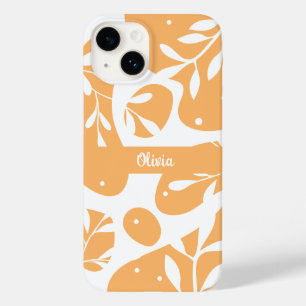 Coque Pour iPhone 14 Fleurs simplistes abstraites orange personnalisées