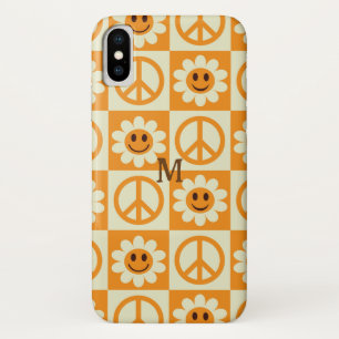 Case-Mate iPhone Case Fleurs souriantes à carreaux Signe de paix Orange 