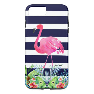 Case-Mate iPhone Case Fleurs tropicales bandes bleues et flamants roses