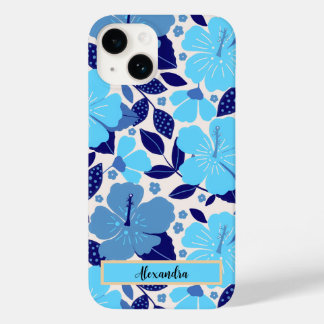 Coque Pour iPhone 14 Fleurs tropicales bleues personnalisées