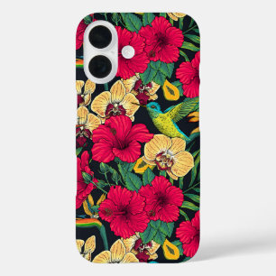Coque Pour iPhone 16 Fleurs tropicales et colibri - Botanica d'été